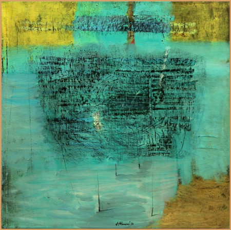 Záhadná hladina - olej, kombinovaná technika na plátně 90 x 90 cm - 2024 - 59000,-Kč